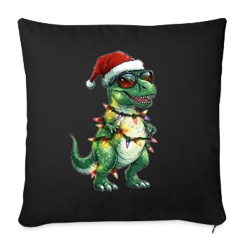 T-Rex Tyrannosaurus rex Dinosaurier Weihnachtsmütz - Sofakissenbezug 45 x 45 cm - Schwarz - Vorne