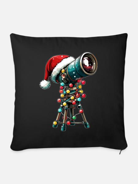 Teleskop Astronomie Astronom Weihnachtsmütze Xmas - Sofakissenbezug 45 x 45 cm - Schwarz