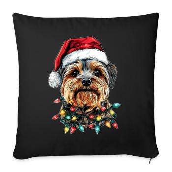 Yorkshire Terrier Chien Yorkie Père Noël Noël - Housse de coussin décorative 45 x 45 cm - noir - Devant