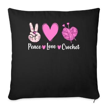 crochet tricot crochet crochet paix amour crochet - Housse de coussin décorative 45 x 45 cm - noir - Devant