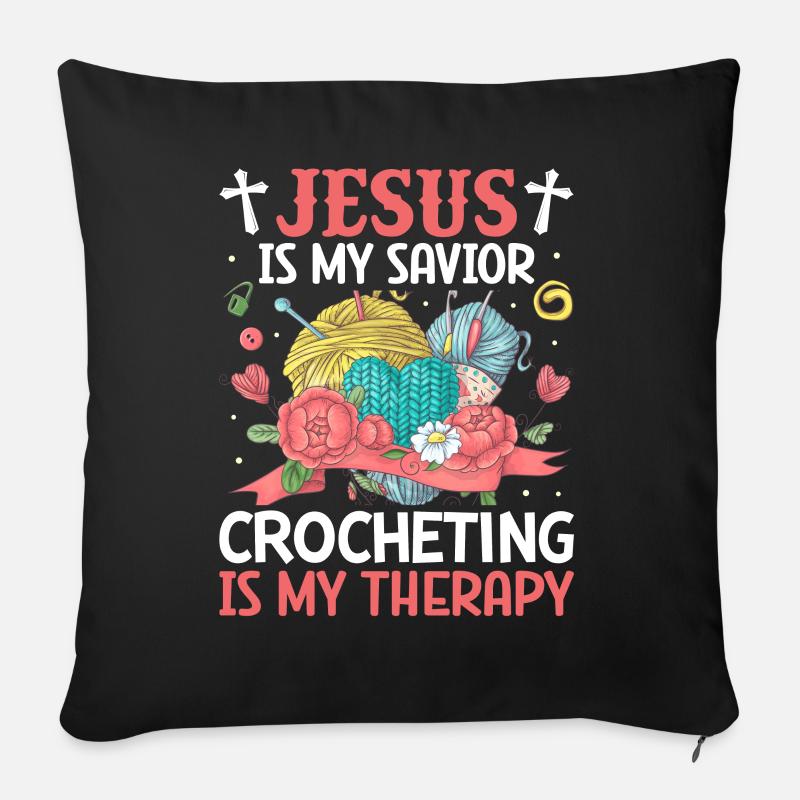 Jesus ist mein Retter Häkeltherapie Stricken Garnl - Sofakissenbezug 45 x 45 cm - Schwarz