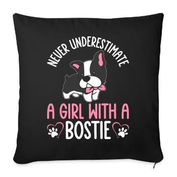 Boston Terrier Girl Ein Mädchen mit einem Bostie - Sofakissenbezug 45 x 45 cm - Schwarz - Vorne