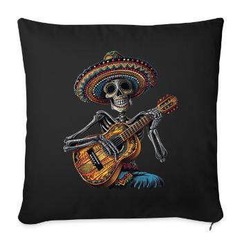 Ukulélé Mexicain Squelette - Housse de coussin décorative 45 x 45 cm - noir - Devant