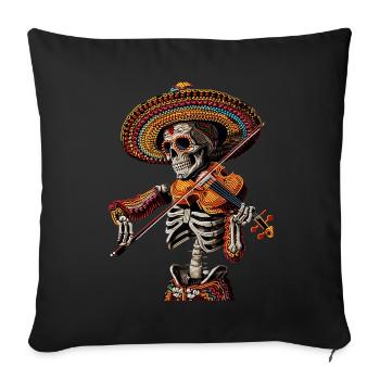 Squelette de violon mexicain - Housse de coussin décorative 45 x 45 cm - noir - Devant