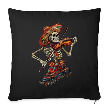 Squelette de violon mexicain - Housse de coussin décorative 45 x 45 cm - noir - Devant