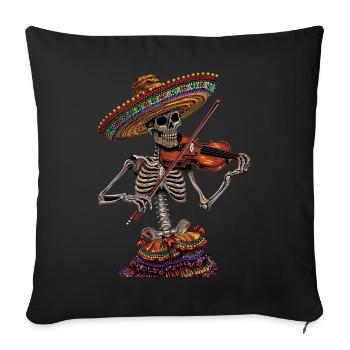 Squelette de violon mexicain - Housse de coussin décorative 45 x 45 cm - noir - Devant