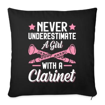 Ne sous-estimez jamais la clarinette fille drôle - Housse de coussin décorative 45 x 45 cm - noir - Devant
