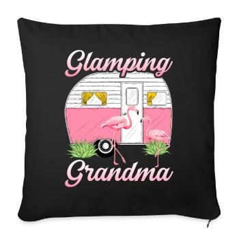 Glamping Oma Glamper Flamingo Wohnmobil Wohnwagen - Sofakissenbezug 45 x 45 cm - Schwarz - Vorne