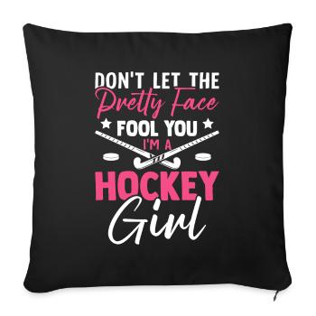 Pretty Face Hockey Fille Joueuse de hockey Fille - Housse de coussin décorative 45 x 45 cm - noir - Devant