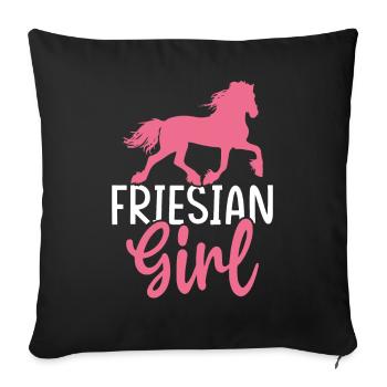 Frisonne Fille Cavalier Fille Équitation - Housse de coussin décorative 45 x 45 cm - noir - Devant