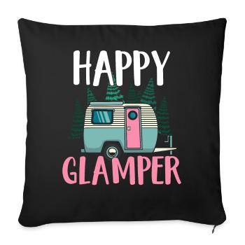 Rv Camping Camper Camping Femmes Happy Glamper - Housse de coussin décorative 45 x 45 cm - noir - Devant
