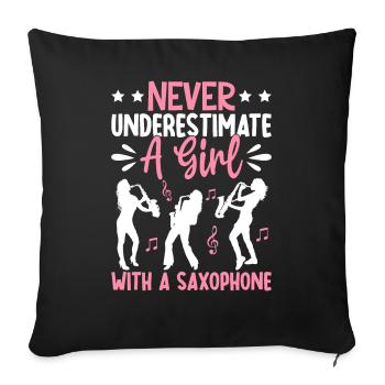 Une fille avec un saxophoniste Saxophoniste - Housse de coussin décorative 45 x 45 cm - noir - Devant