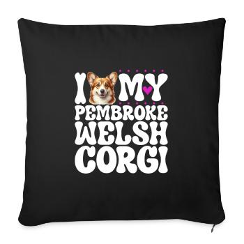 J’adore mon Welsh Corgi Pembroke - Housse de coussin décorative 45 x 45 cm - noir - Devant