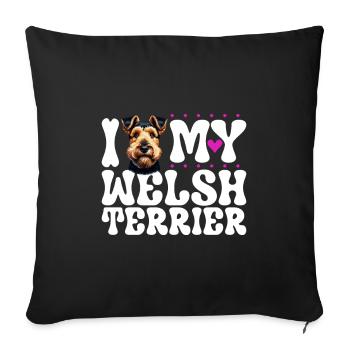 J'adore mon Welsh Terrier - Housse de coussin décorative 45 x 45 cm - noir - Devant