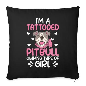 Pitbull tatoué Fille Pitbull tatoué - Housse de coussin décorative 45 x 45 cm - noir - Devant