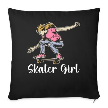 skateur fille skateboard skateur fille - Housse de coussin décorative 45 x 45 cm - noir - Devant