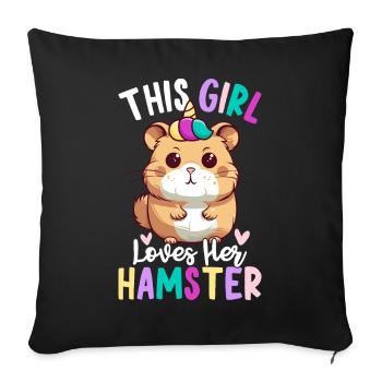 Cette fille aime son hamster Femelle - Housse de coussin décorative 45 x 45 cm - noir - Devant