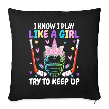 Joueur de hockey Fille de hockey Je sais que je joue - Housse de coussin décorative 45 x 45 cm - noir - Devant