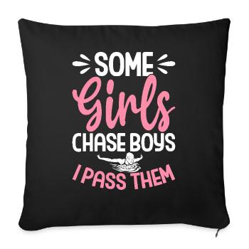 natation nageurs femmes quelques filles à la poursuite - Housse de coussin décorative 45 x 45 cm - noir - Devant