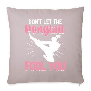 Drôle Taekwondo Fille Karaté Ne laissez pas la queue de cheval - Housse de coussin décorative 45 x 45 cm - taupe clair - Devant