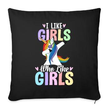 I like girls who like girls like lesbian pride - Sofa pillowcase 17,3'' x 17,3'' (45 x 45 cm) - black - Front