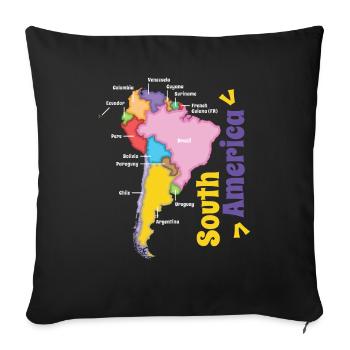 Carte colorée de l’Amérique du Sud - Housse de coussin décorative 45 x 45 cm - noir - Devant