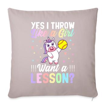 Softball fille joueuse de softball je lance comme - Housse de coussin décorative 45 x 45 cm - taupe clair - Devant