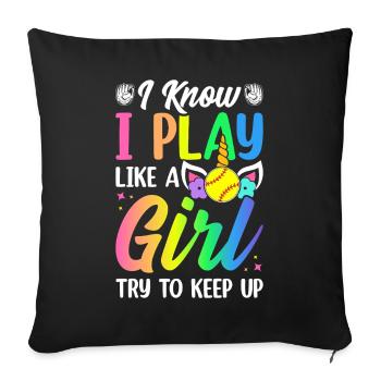 Softball Fille Joueuse de Softball Je Joue - Housse de coussin décorative 45 x 45 cm - noir - Devant