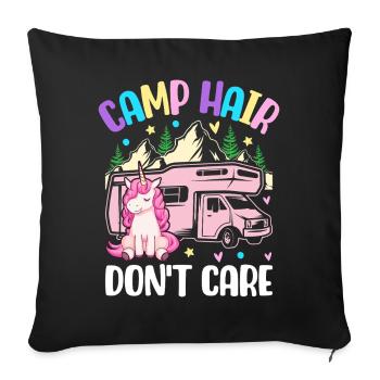 Camp Hair Don’t Care Camping Girl Campeur - Housse de coussin décorative 45 x 45 cm - noir - Devant