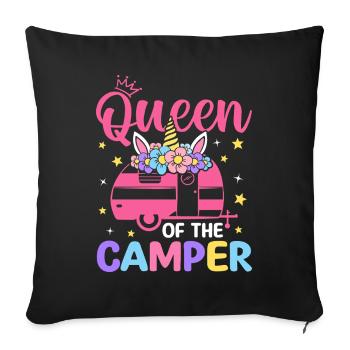 Reine Du Campeur Femme Camper Camping Fille - Housse de coussin décorative 45 x 45 cm - noir - Devant