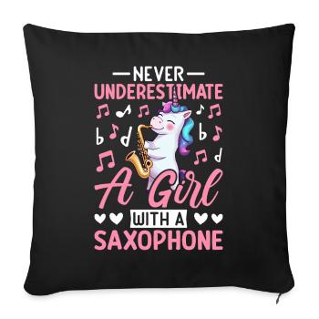 Une fille avec une saxophoniste saxophoniste - Housse de coussin décorative 45 x 45 cm - noir - Devant
