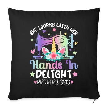 Quilting with the sewing machine She works with her - Sofa pillowcase 17,3'' x 17,3'' (45 x 45 cm) - black - Front