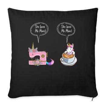 Machine à coudre Sew Lovers Coffee Lover She Loves Me - Housse de coussin décorative 45 x 45 cm - noir - Devant