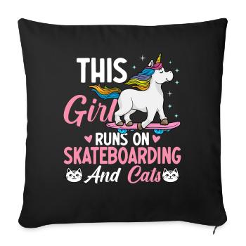 Skateboard et chats Skateuses - Housse de coussin décorative 45 x 45 cm - noir - Devant