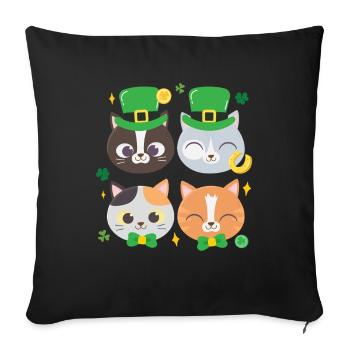 Chat Chaton Fête de la Saint-Patrick - Housse de coussin décorative 45 x 45 cm - noir - Devant
