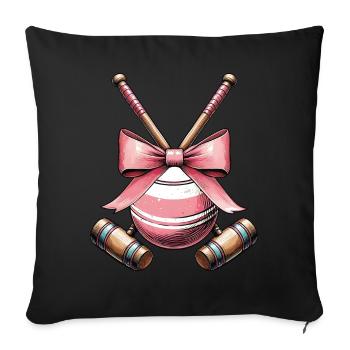 Coquette Bow Croquet Racket Ball Pink Bow - Sofa pillowcase 17,3'' x 17,3'' (45 x 45 cm) - black - Front