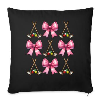 Coquette Bow Croquet Racket Ball Pink Bow - Sofa pillowcase 17,3'' x 17,3'' (45 x 45 cm) - black - Front