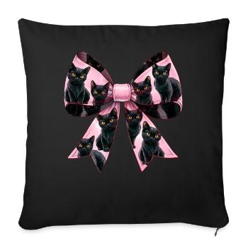 Coquette Bow Black Cat Mom Pattern Pink - Sofa pillowcase 17,3'' x 17,3'' (45 x 45 cm) - black - Front