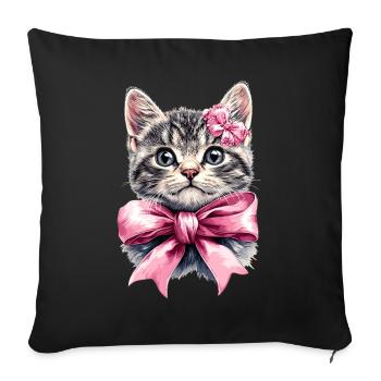 Coquette Bow Tabby Cat Mom Gray Cat Fur Pink - Sofa pillowcase 17,3'' x 17,3'' (45 x 45 cm) - black - Front