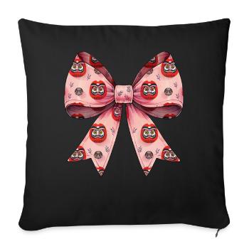 Coquette Bow Daruma Doll Japan Pattern Pink Ribbon - Sofa pillowcase 17,3'' x 17,3'' (45 x 45 cm) - black - Front
