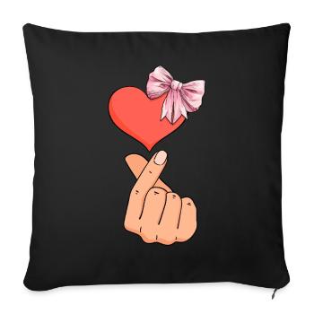 Coquette noeud Saranghae Kpop doigt coeur rose - Housse de coussin décorative 45 x 45 cm - noir - Devant