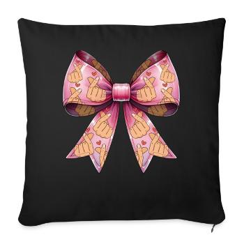 Coquette noeud Saranghae Kpop doigt coeur rose - Housse de coussin décorative 45 x 45 cm - noir - Devant