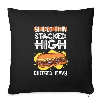 Thinly Sliced - Philly Cheesesteak - Sofa pillowcase 17,3'' x 17,3'' (45 x 45 cm) - black - Front