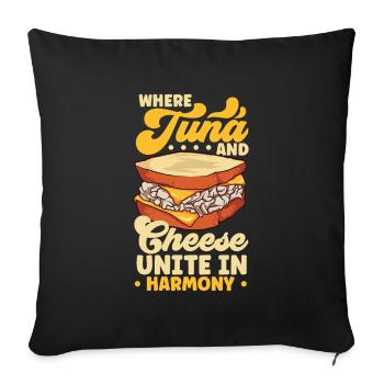 Fromage et thon - Sandwich au thon fondant - Housse de coussin décorative 45 x 45 cm - noir - Devant