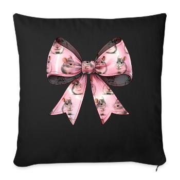Coquette noeud chinchilla motif fête des mères rose - Housse de coussin décorative 45 x 45 cm - noir - Devant