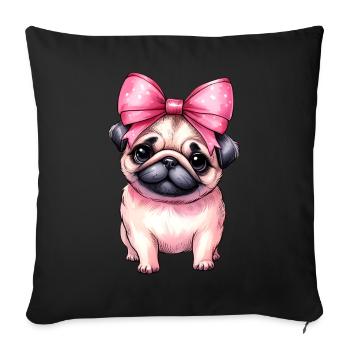 Coquette Bow Pug Dog Mom Pink Bow Mom - Sofa pillowcase 17,3'' x 17,3'' (45 x 45 cm) - black - Front