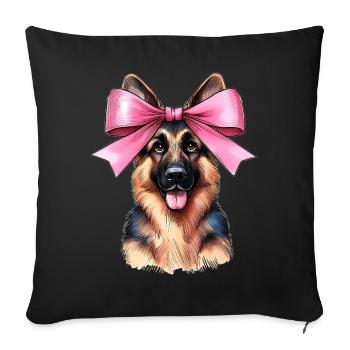 Coquette noeud berger allemand maman ruban rose - Housse de coussin décorative 45 x 45 cm - noir - Devant