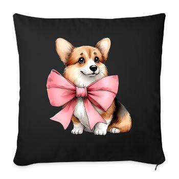 Coquette Bow Corgi Dog Mom Pink Bow Mom - Sofa pillowcase 17,3'' x 17,3'' (45 x 45 cm) - black - Front