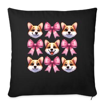 Coquette Bow Corgi Dog Mom Pink Bow Mom - Sofa pillowcase 17,3'' x 17,3'' (45 x 45 cm) - black - Front