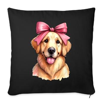 Coquette Bow Golden Retriever Chien Maman Rose - Housse de coussin décorative 45 x 45 cm - noir - Devant